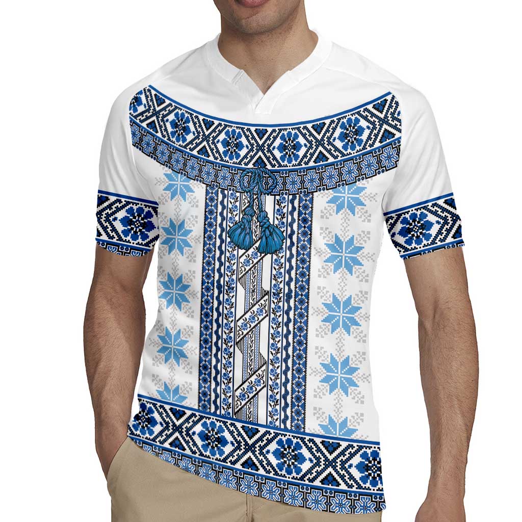 Ukraine Rugby Jersey Traditional Braided Rope Belt Blue Folk Pattern