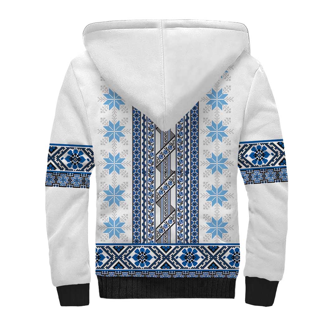 Ukraine Sherpa Hoodie Traditional Braided Rope Belt Blue Folk Pattern