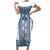 Ukraine Short Sleeve Bodycon Dress Traditional Braided Rope Belt Blue Folk Pattern