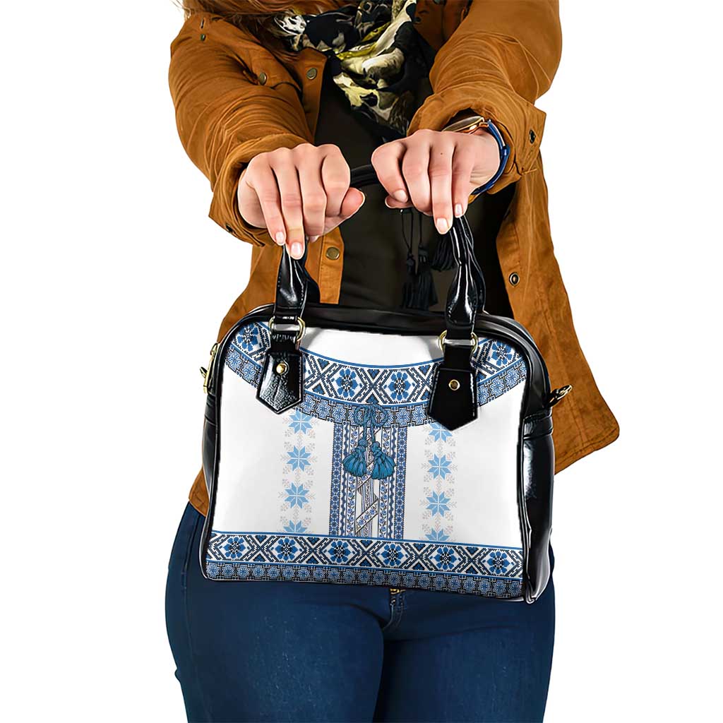 Ukraine Shoulder Handbag Traditional Braided Rope Belt Blue Folk Pattern