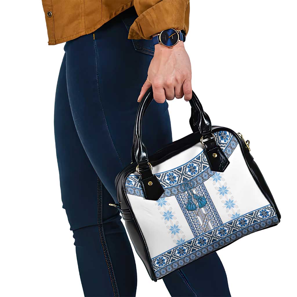 Ukraine Shoulder Handbag Traditional Braided Rope Belt Blue Folk Pattern
