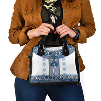 Ukraine Shoulder Handbag Traditional Braided Rope Belt Blue Folk Pattern