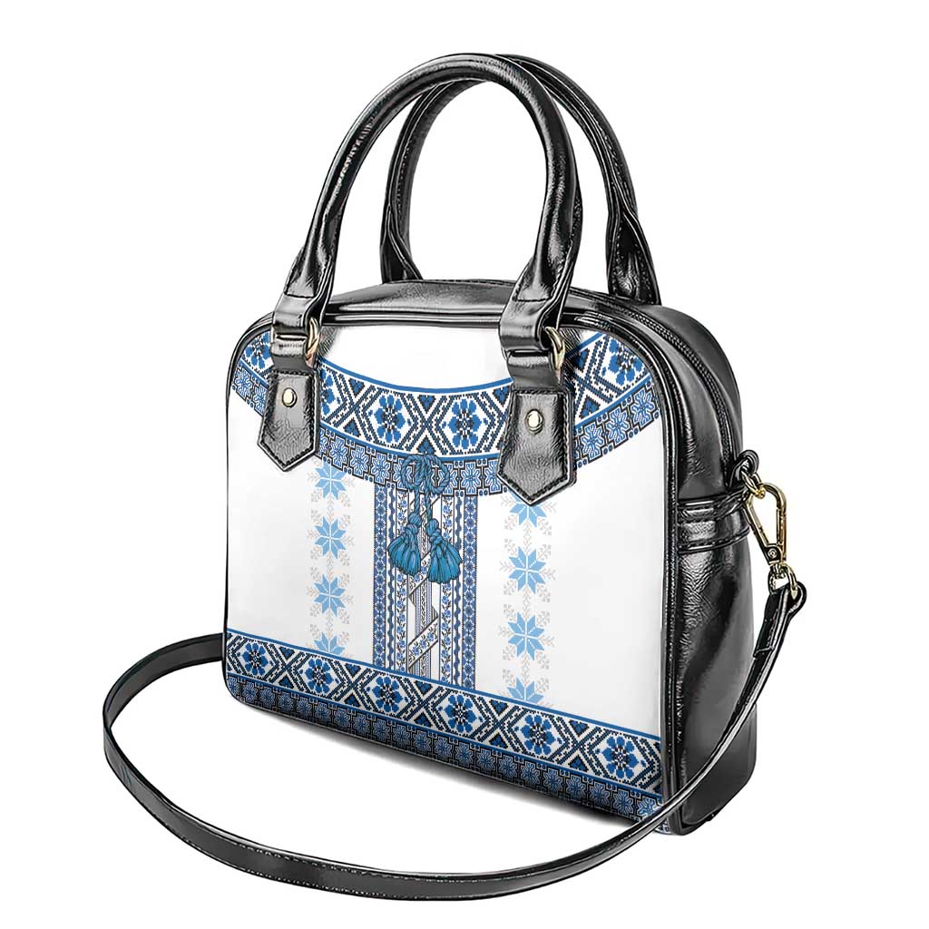 Ukraine Shoulder Handbag Traditional Braided Rope Belt Blue Folk Pattern