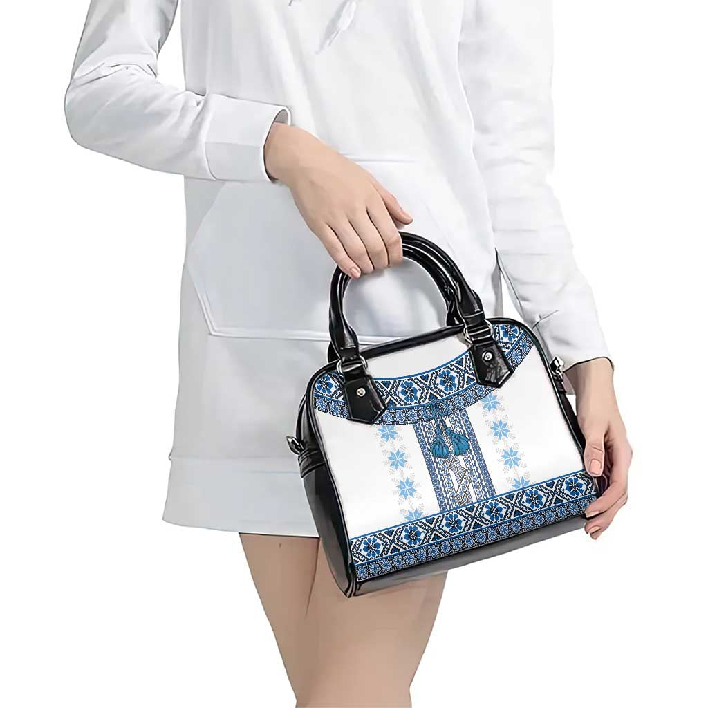 Ukraine Shoulder Handbag Traditional Braided Rope Belt Blue Folk Pattern