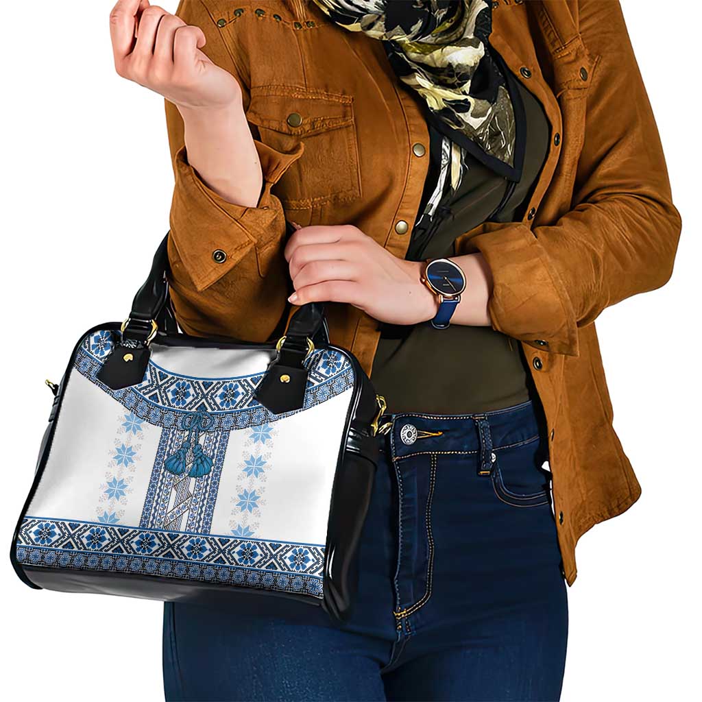 Ukraine Shoulder Handbag Traditional Braided Rope Belt Blue Folk Pattern