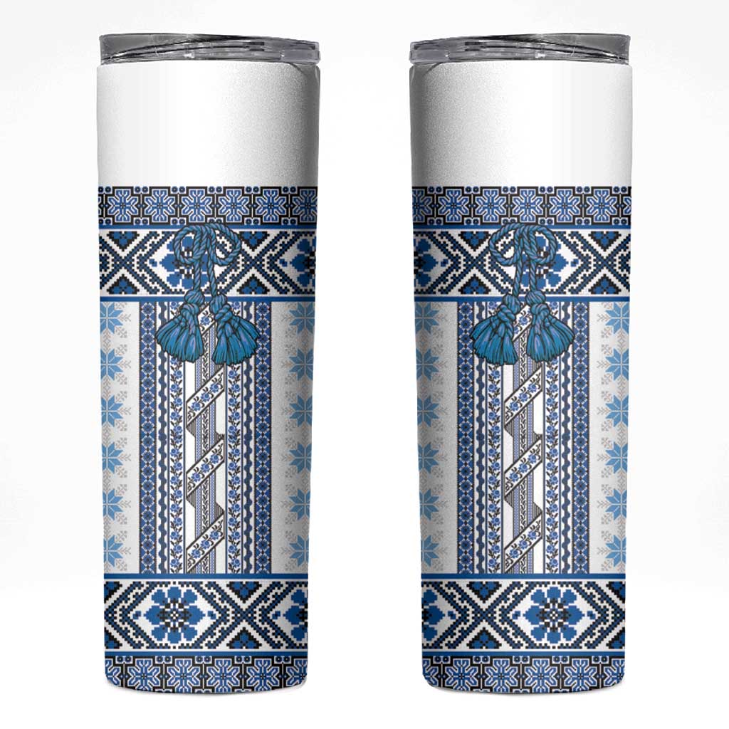 Ukraine Skinny Tumbler Traditional Braided Rope Belt Blue Folk Pattern