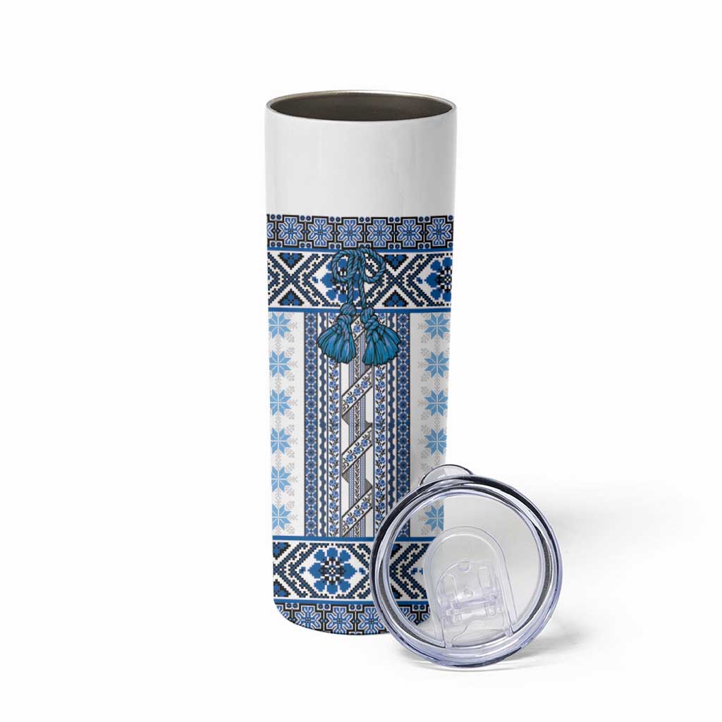 Ukraine Skinny Tumbler Traditional Braided Rope Belt Blue Folk Pattern
