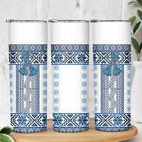 Ukraine Skinny Tumbler Traditional Braided Rope Belt Blue Folk Pattern