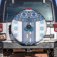 Ukraine Spare Tire Cover Traditional Braided Rope Belt Blue Folk Pattern