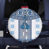Ukraine Spare Tire Cover Traditional Braided Rope Belt Blue Folk Pattern