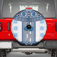 Ukraine Spare Tire Cover Traditional Braided Rope Belt Blue Folk Pattern