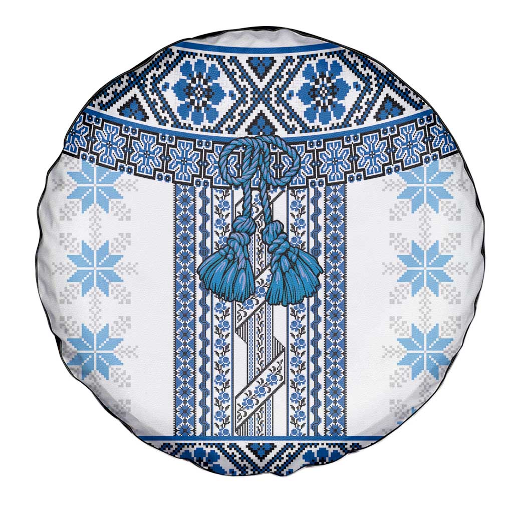 Ukraine Spare Tire Cover Traditional Braided Rope Belt Blue Folk Pattern