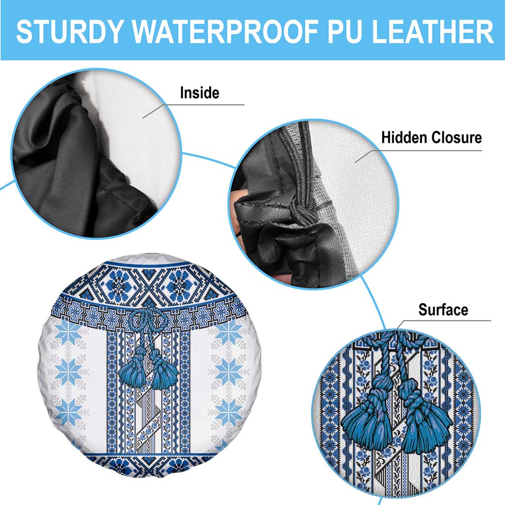 Ukraine Spare Tire Cover Traditional Braided Rope Belt Blue Folk Pattern