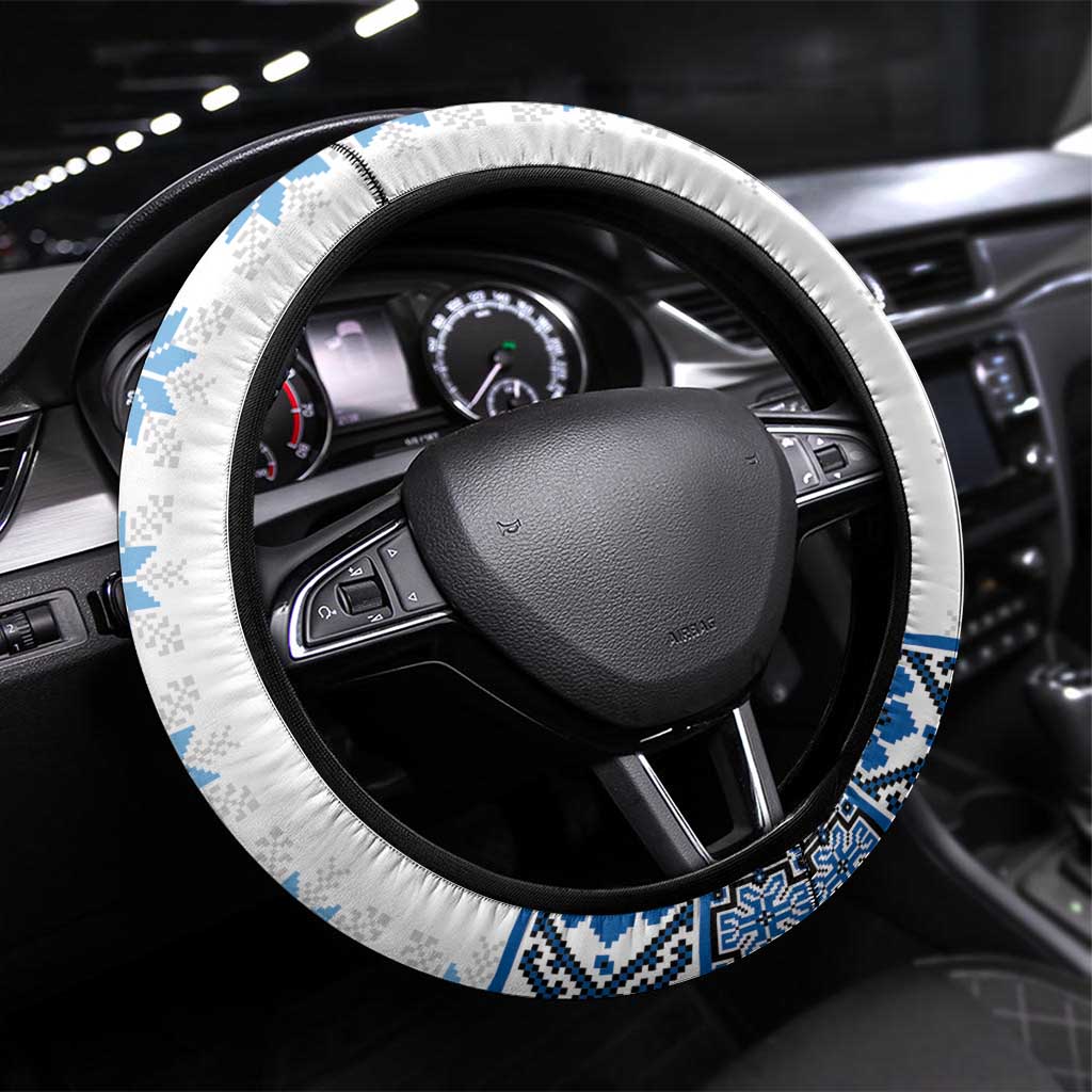 Ukraine Steering Wheel Cover Traditional Braided Rope Belt Blue Folk Pattern