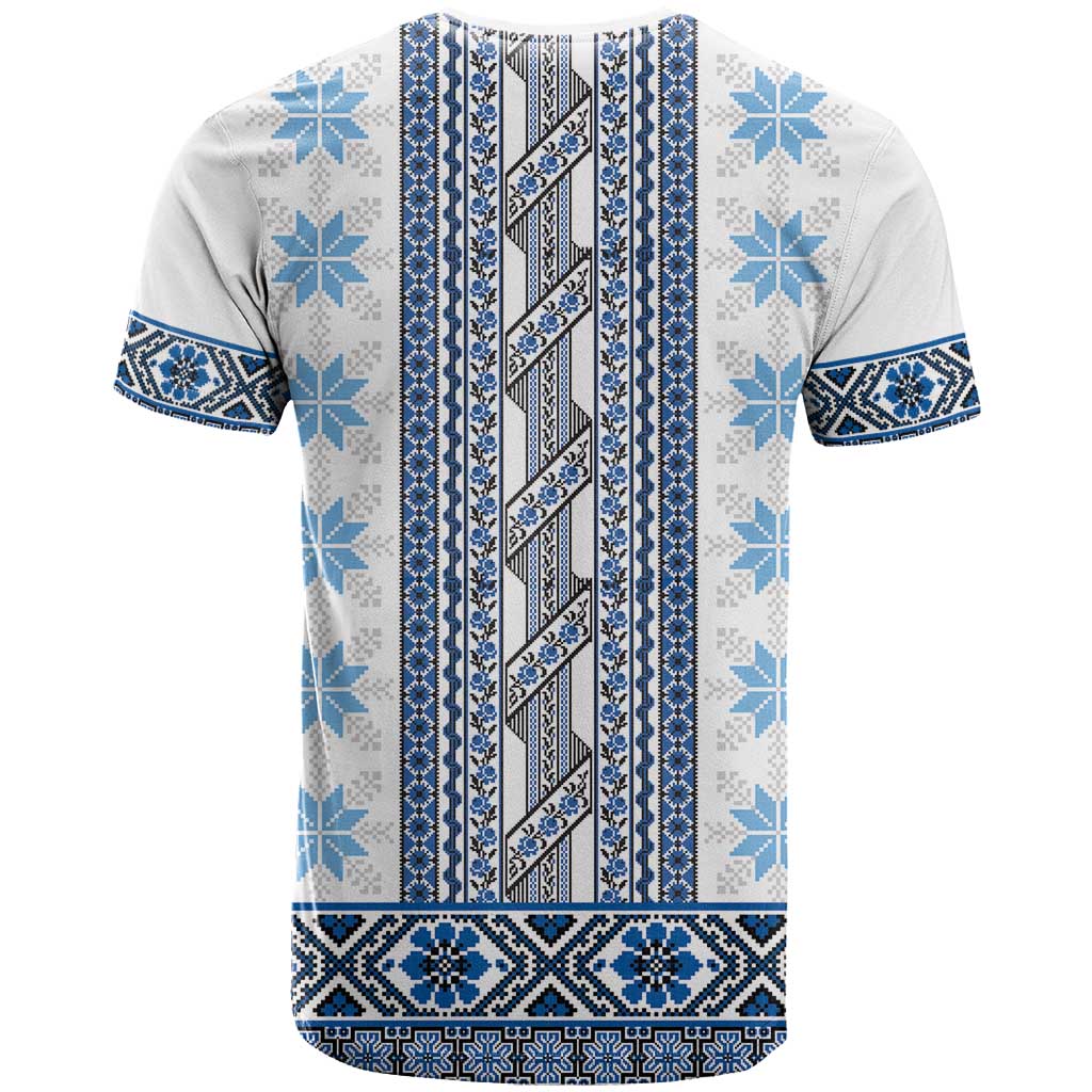 Ukraine T Shirt Traditional Braided Rope Belt Blue Folk Pattern