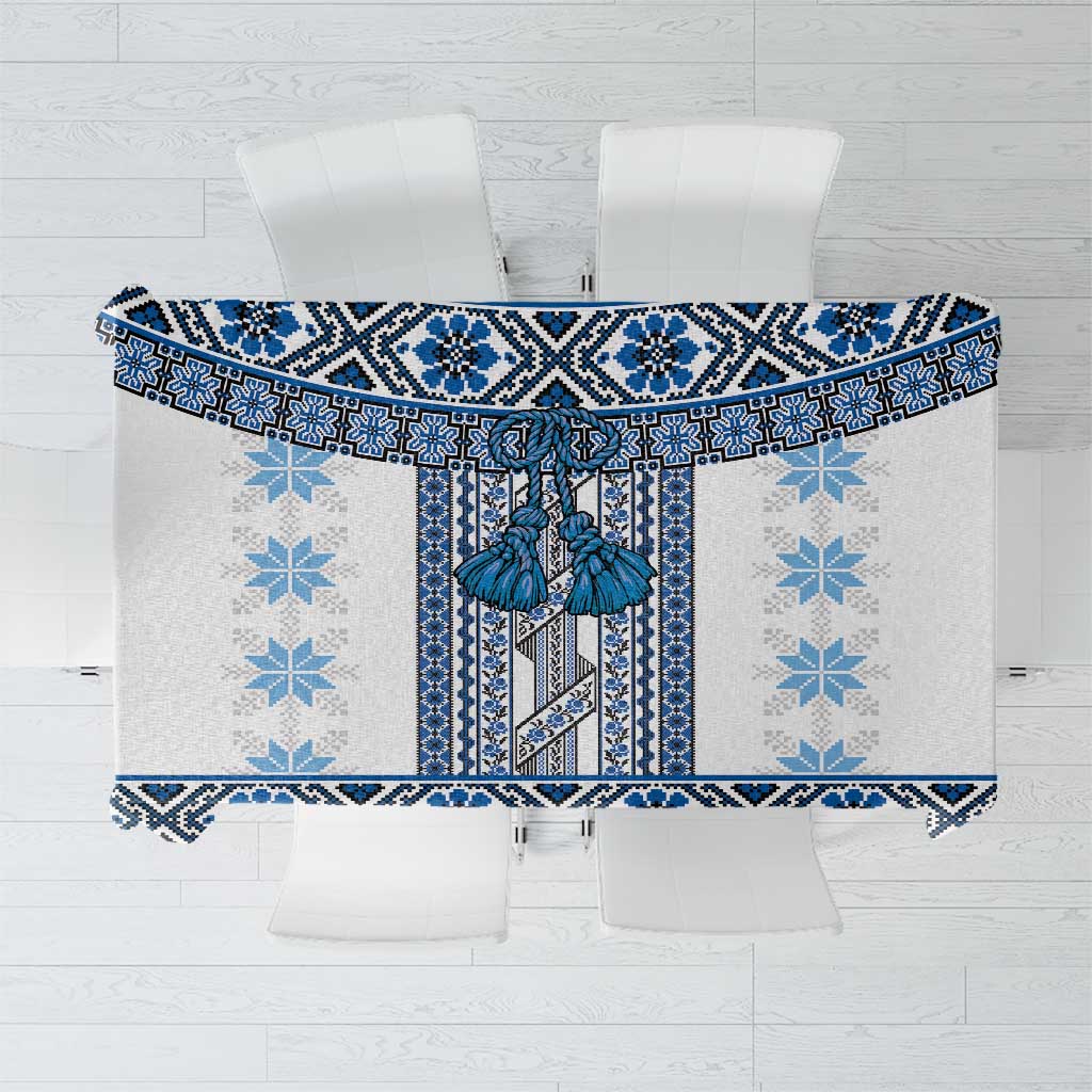 Ukraine Tablecloth Traditional Braided Rope Belt Blue Folk Pattern