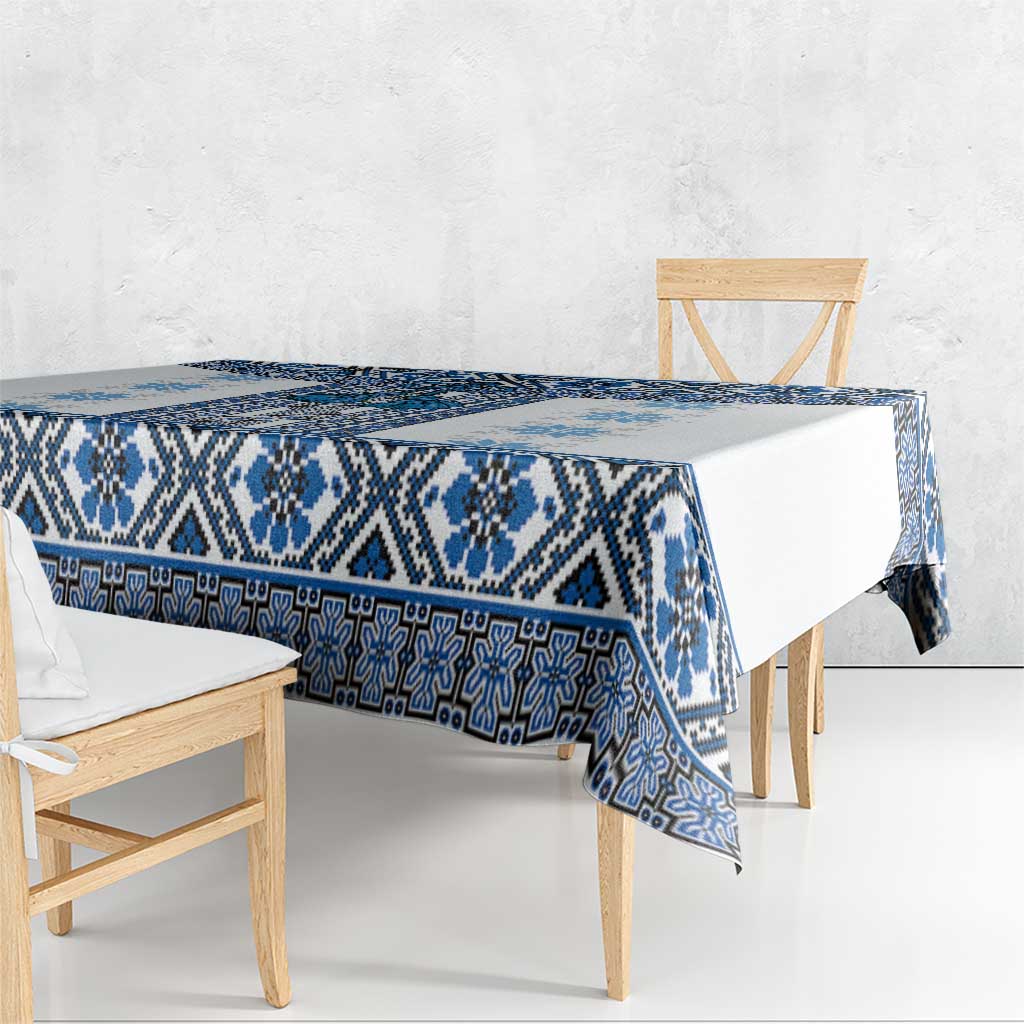 Ukraine Tablecloth Traditional Braided Rope Belt Blue Folk Pattern