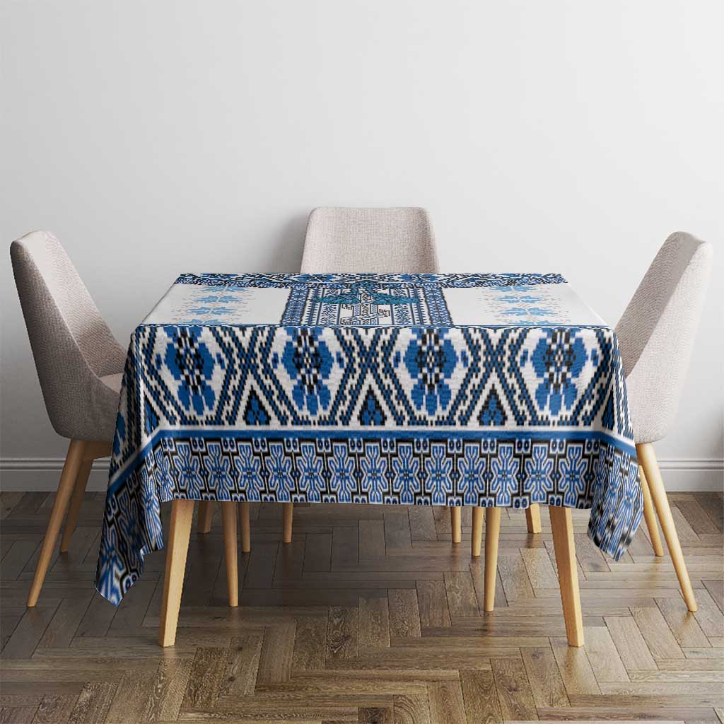Ukraine Tablecloth Traditional Braided Rope Belt Blue Folk Pattern