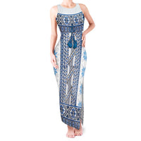 Ukraine Tank Maxi Dress Traditional Braided Rope Belt Blue Folk Pattern