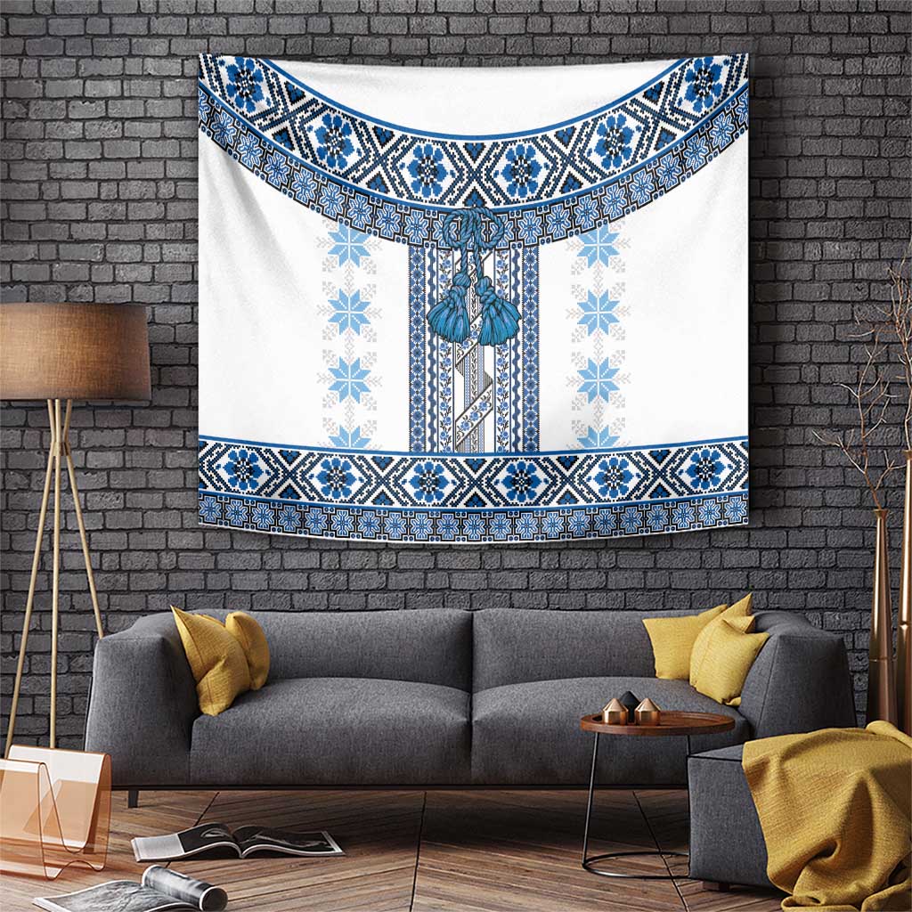 Ukraine Tapestry Traditional Braided Rope Belt Blue Folk Pattern