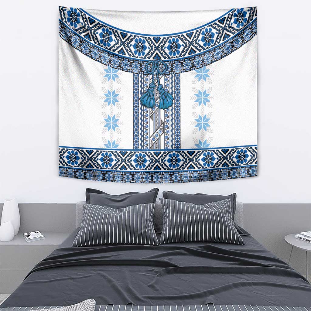 Ukraine Tapestry Traditional Braided Rope Belt Blue Folk Pattern