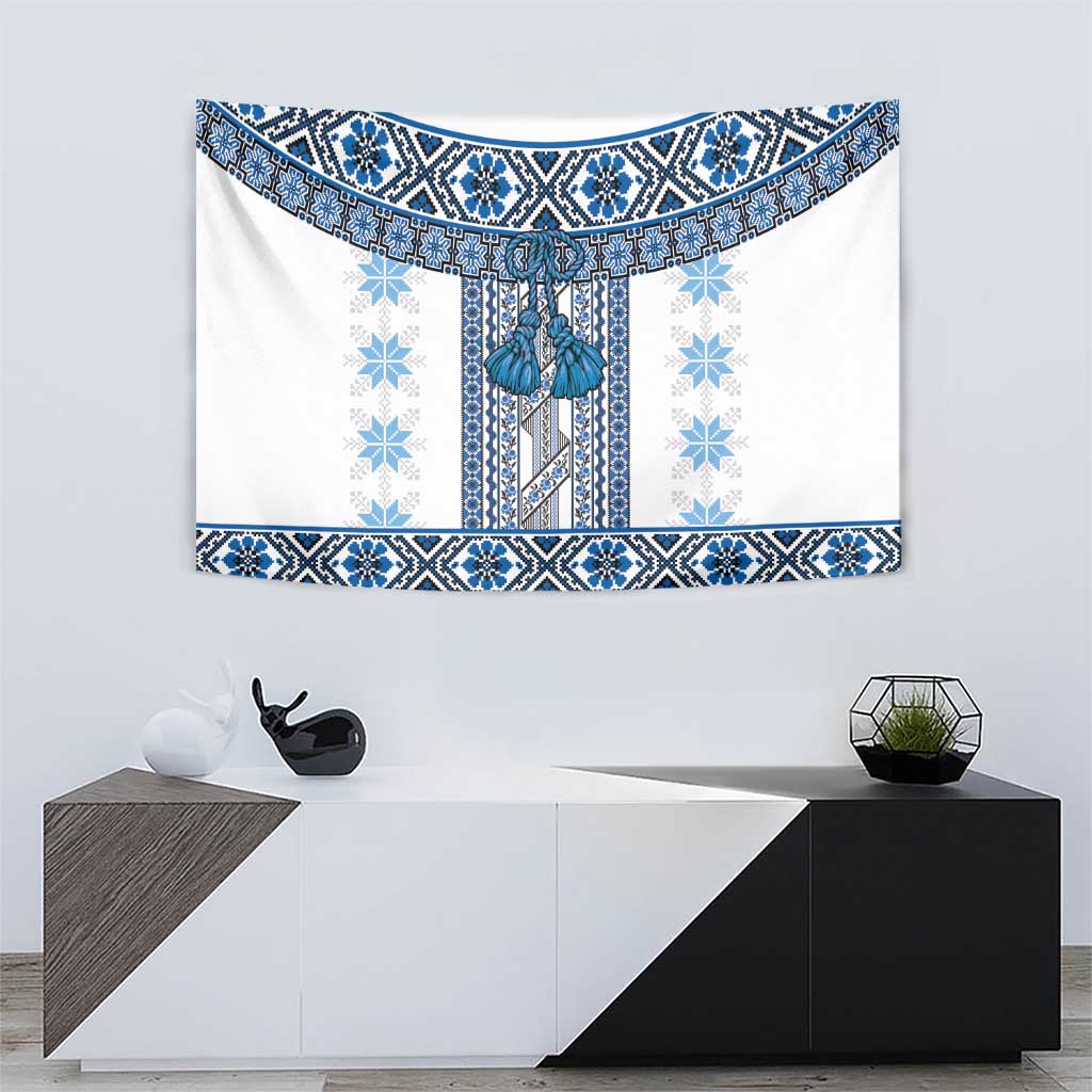 Ukraine Tapestry Traditional Braided Rope Belt Blue Folk Pattern