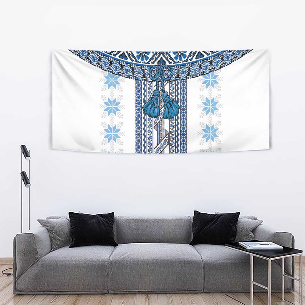 Ukraine Tapestry Traditional Braided Rope Belt Blue Folk Pattern