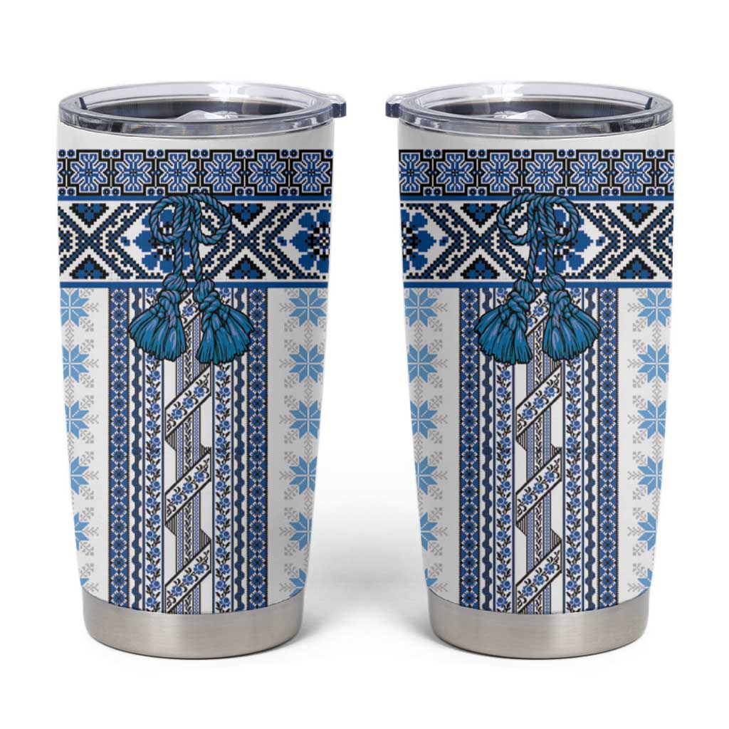 Ukraine Tumbler Cup Traditional Braided Rope Belt Blue Folk Pattern