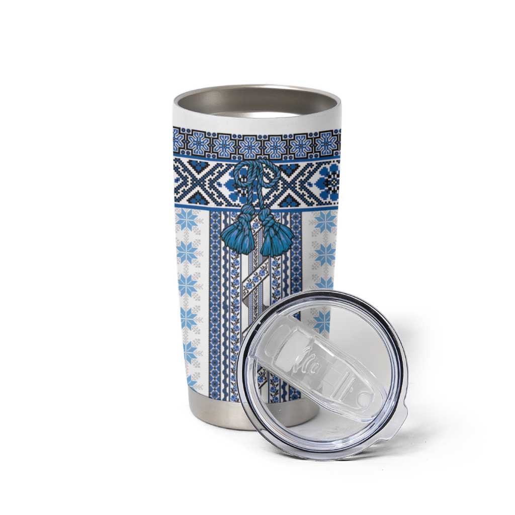 Ukraine Tumbler Cup Traditional Braided Rope Belt Blue Folk Pattern