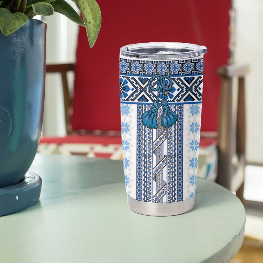 Ukraine Tumbler Cup Traditional Braided Rope Belt Blue Folk Pattern
