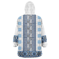 Ukraine Wearable Blanket Hoodie Traditional Braided Rope Belt Blue Folk Pattern