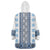 Ukraine Wearable Blanket Hoodie Traditional Braided Rope Belt Blue Folk Pattern