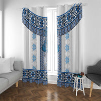 Ukraine Window Curtain Traditional Braided Rope Belt Blue Folk Pattern