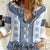 Ukraine Women Casual Shirt Traditional Braided Rope Belt Blue Folk Pattern