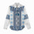 Ukraine Women Casual Shirt Traditional Braided Rope Belt Blue Folk Pattern