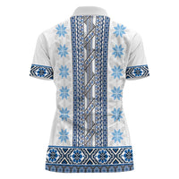 Ukraine Women Polo Shirt Traditional Braided Rope Belt Blue Folk Pattern
