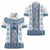 Ukraine Women Polo Shirt Traditional Braided Rope Belt Blue Folk Pattern