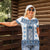 Ukraine Women Polo Shirt Traditional Braided Rope Belt Blue Folk Pattern