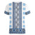 Ukraine Women V-Neck T-Shirt Traditional Braided Rope Belt Blue Folk Pattern