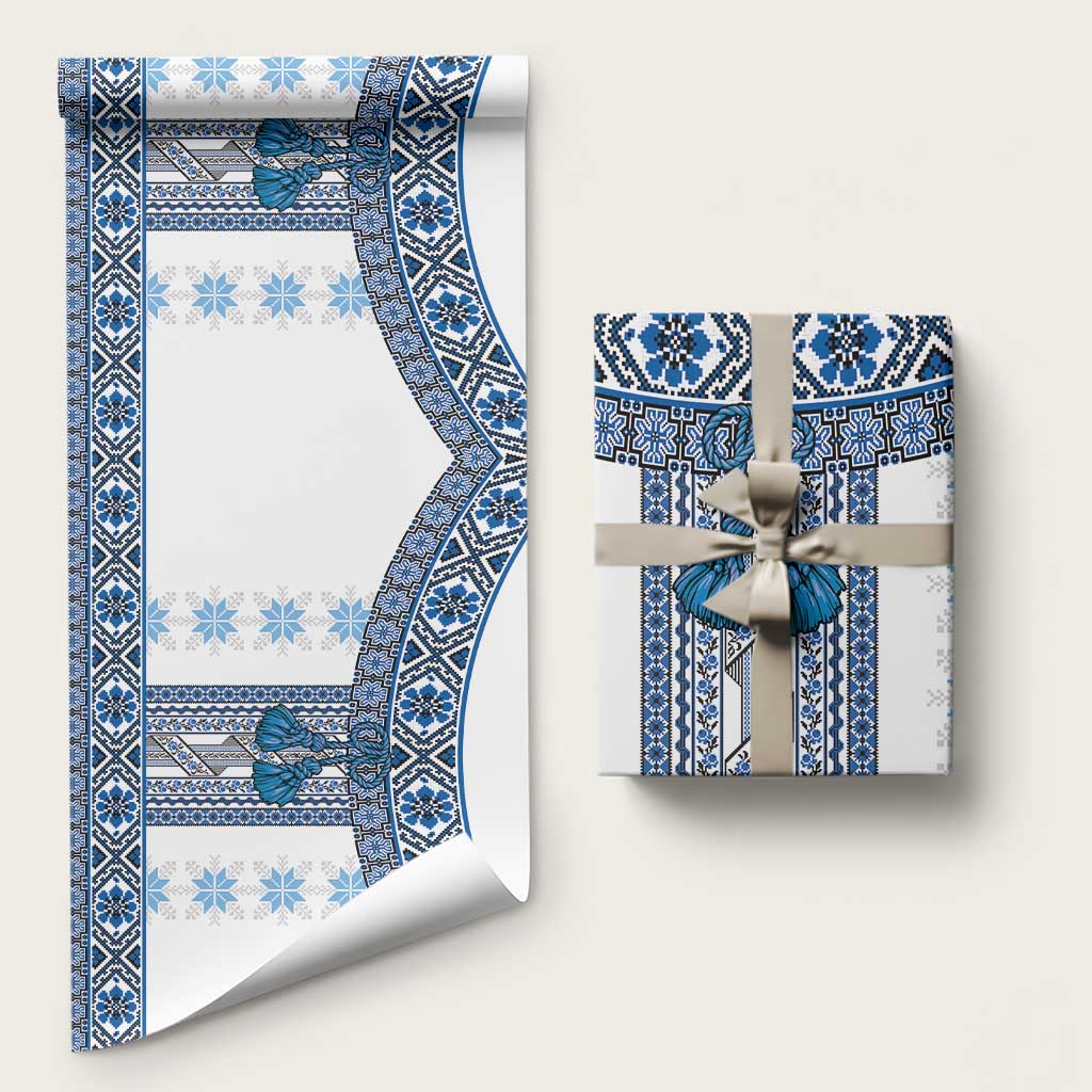 Ukraine Wrapping Paper Traditional Braided Rope Belt Blue Folk Pattern - Wonder Print Shop