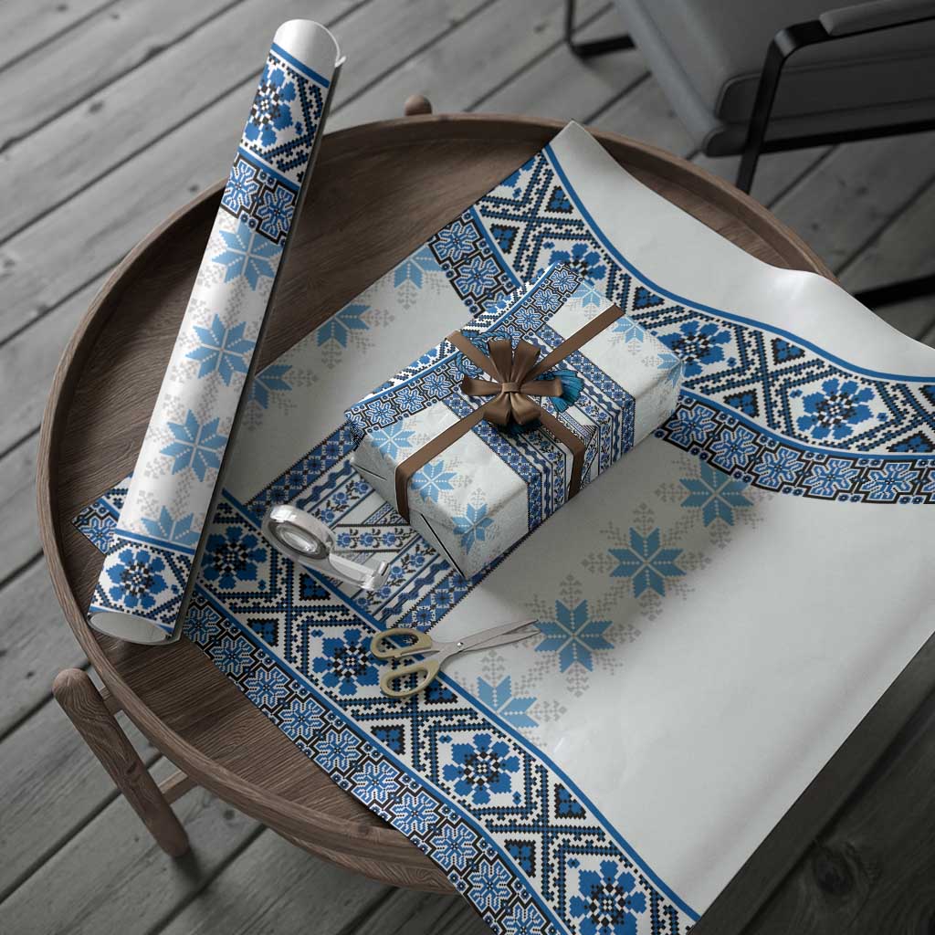 Ukraine Wrapping Paper Traditional Braided Rope Belt Blue Folk Pattern - Wonder Print Shop
