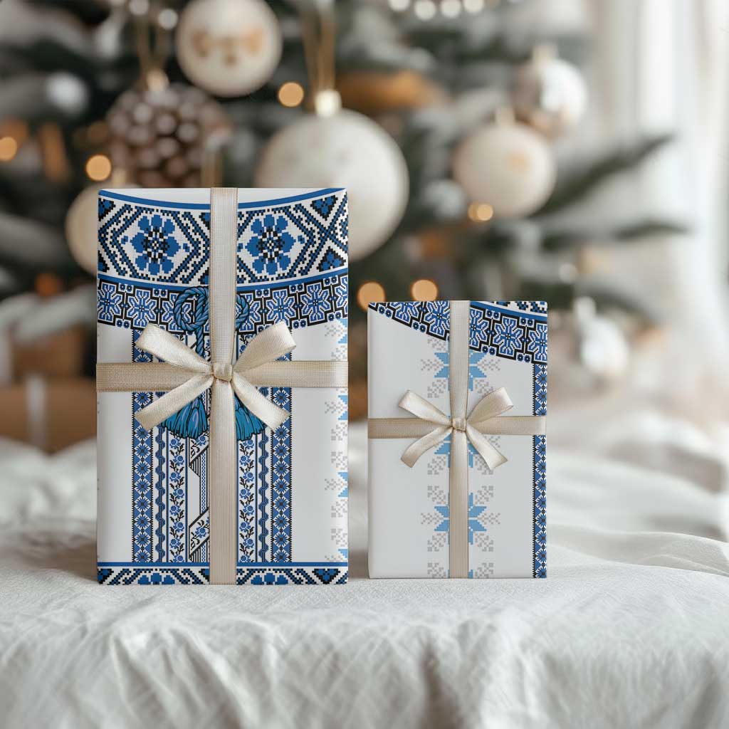 Ukraine Wrapping Paper Traditional Braided Rope Belt Blue Folk Pattern - Wonder Print Shop