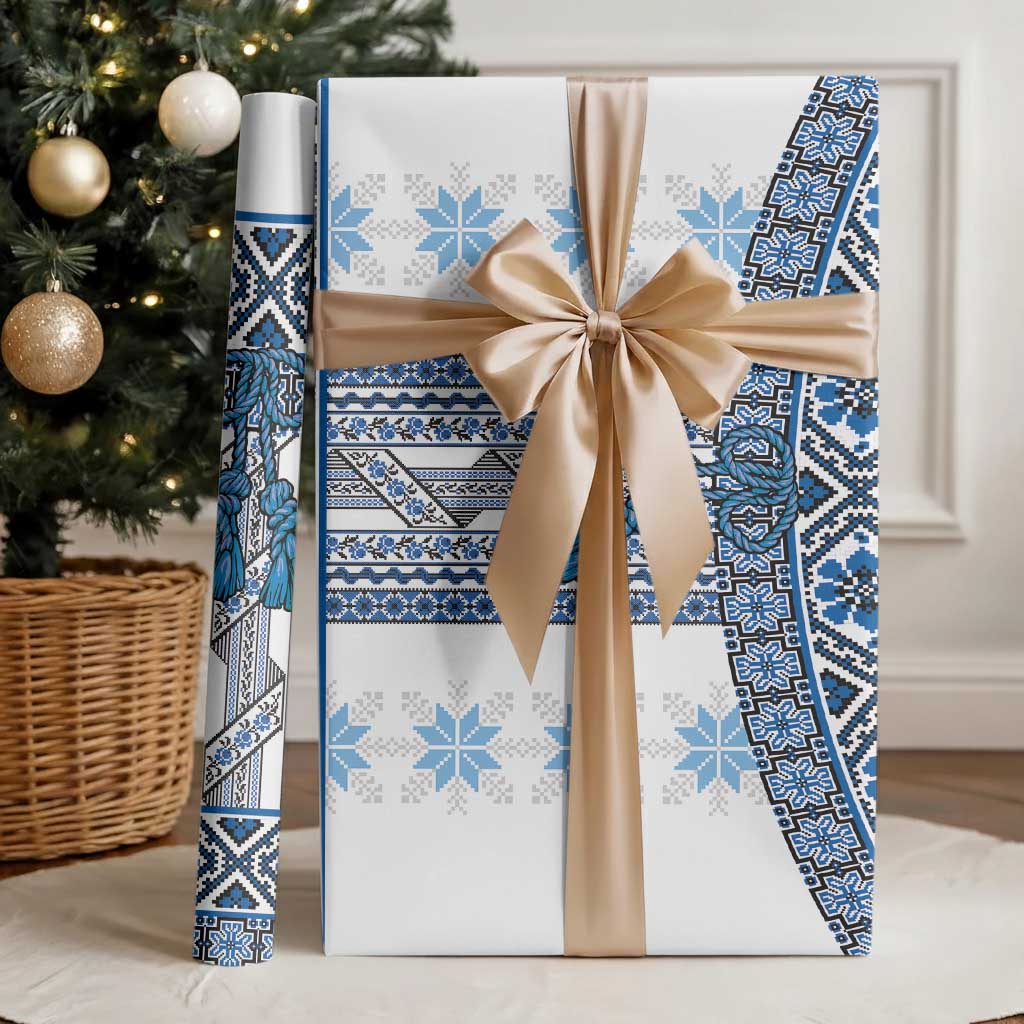 Ukraine Wrapping Paper Traditional Braided Rope Belt Blue Folk Pattern - Wonder Print Shop