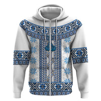 Ukraine Zip Hoodie Traditional Braided Rope Belt Blue Folk Pattern