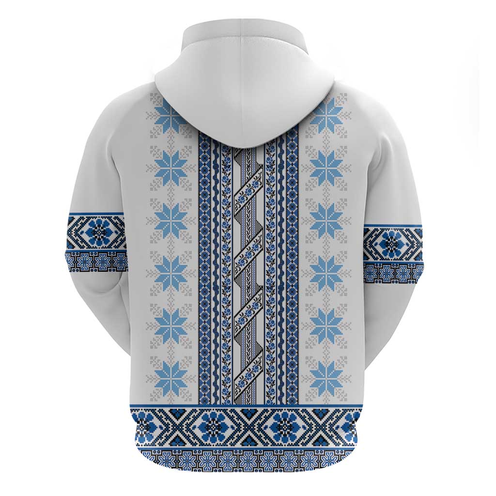 Ukraine Zip Hoodie Traditional Braided Rope Belt Blue Folk Pattern