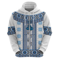 Ukraine Zip Hoodie Traditional Braided Rope Belt Blue Folk Pattern