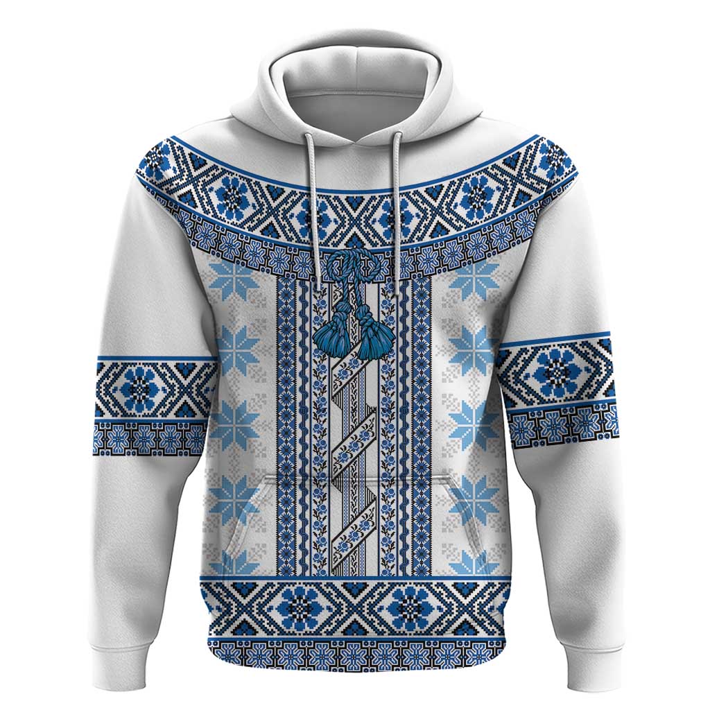Ukraine Zip Hoodie Traditional Braided Rope Belt Blue Folk Pattern