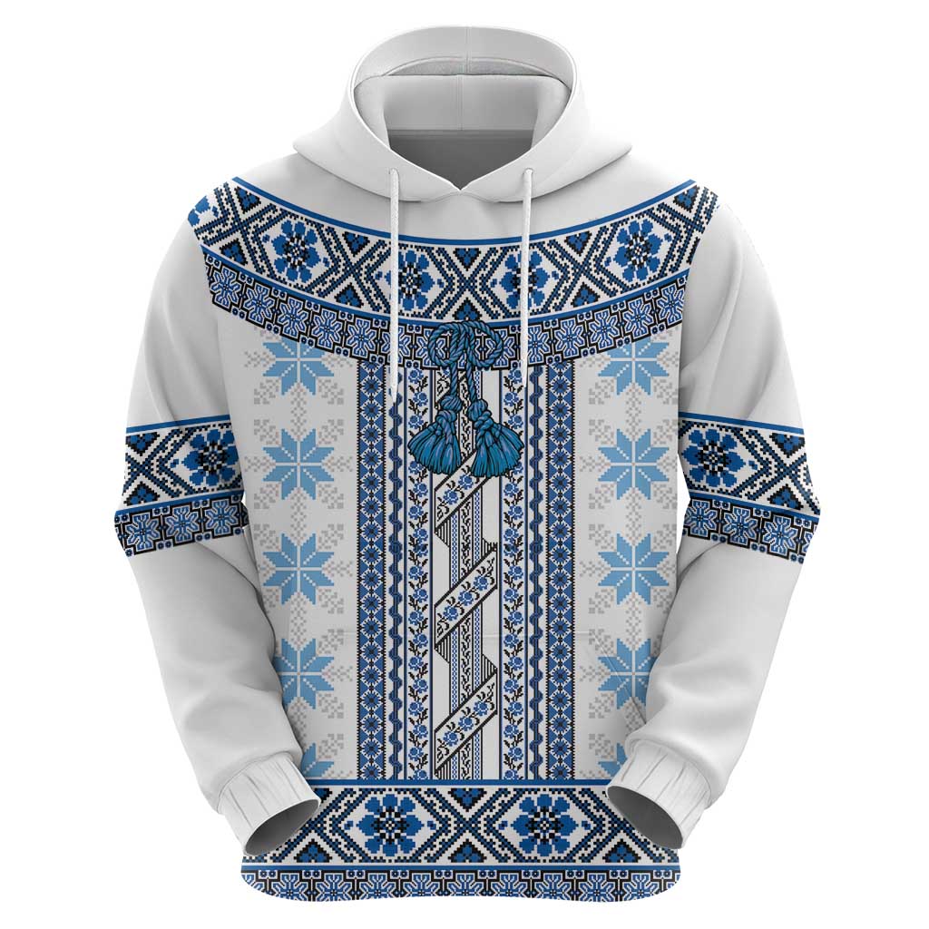 Ukraine Zip Hoodie Traditional Braided Rope Belt Blue Folk Pattern