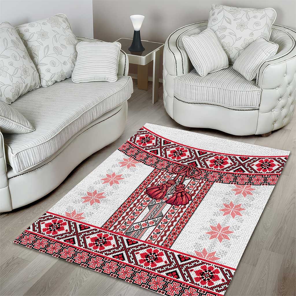 Ukraine Area Rug Traditional Braided Rope Belt Red Folk Pattern