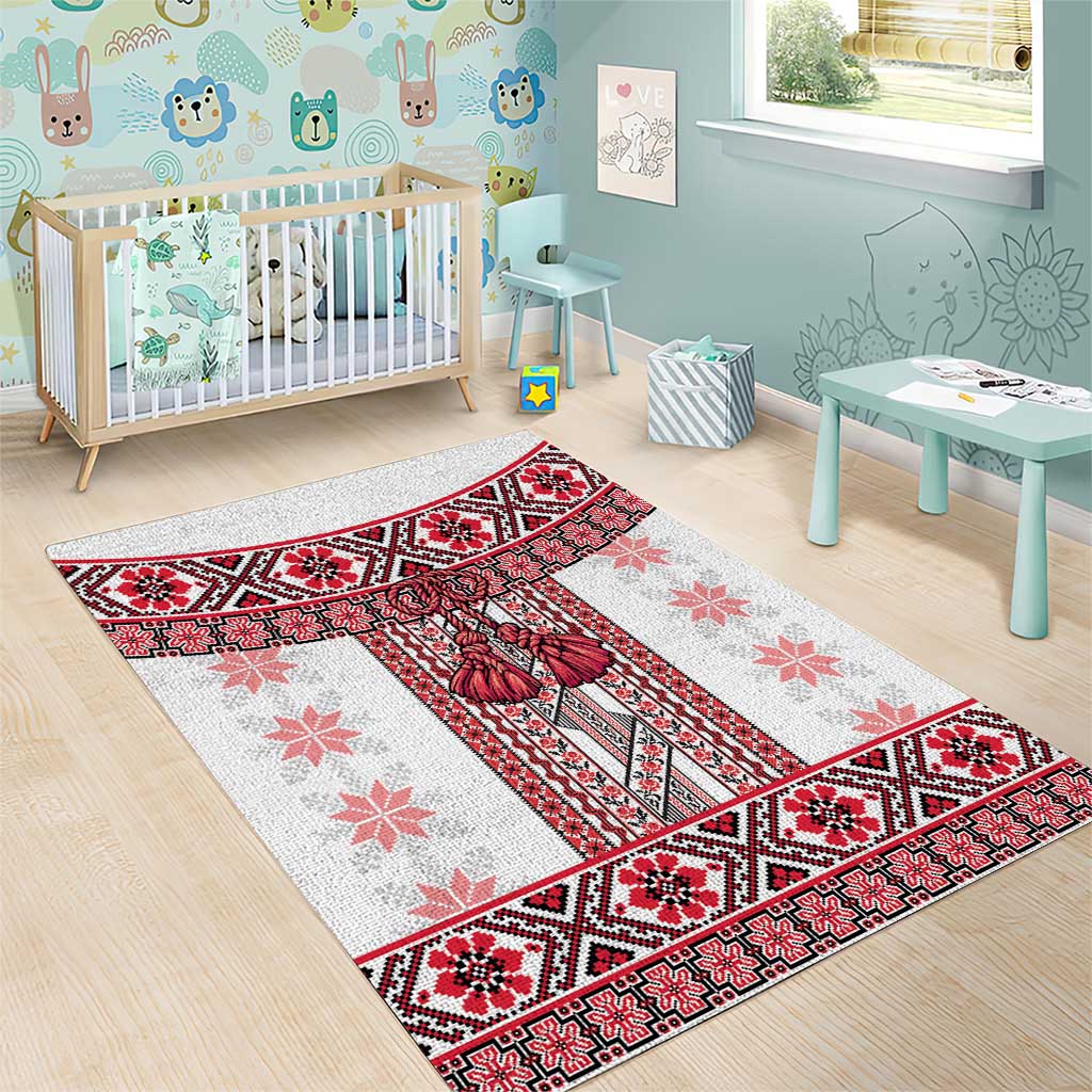Ukraine Area Rug Traditional Braided Rope Belt Red Folk Pattern
